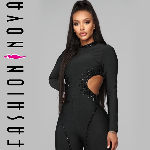 Jewel Embellishment Body Con Jumpsuit - Picture 3 of 6